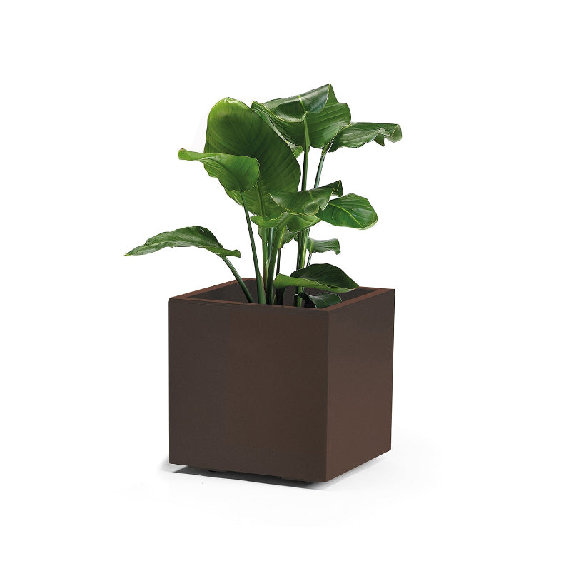 Macetero cuadrado plástico reciclado 4 ruedas Greener 40x40 cm - Oxido